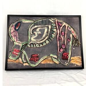 Ethnic Decorative Elephant Wall Hanging Silk Tapestry Wall Art Framed